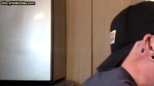 Mature gay man gets gloryhole fucked after sucking cock